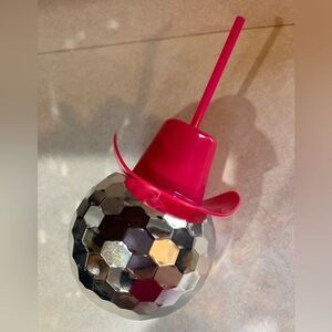 Disco Ball & Pink Cowgirl Hat Straw Cup - New!